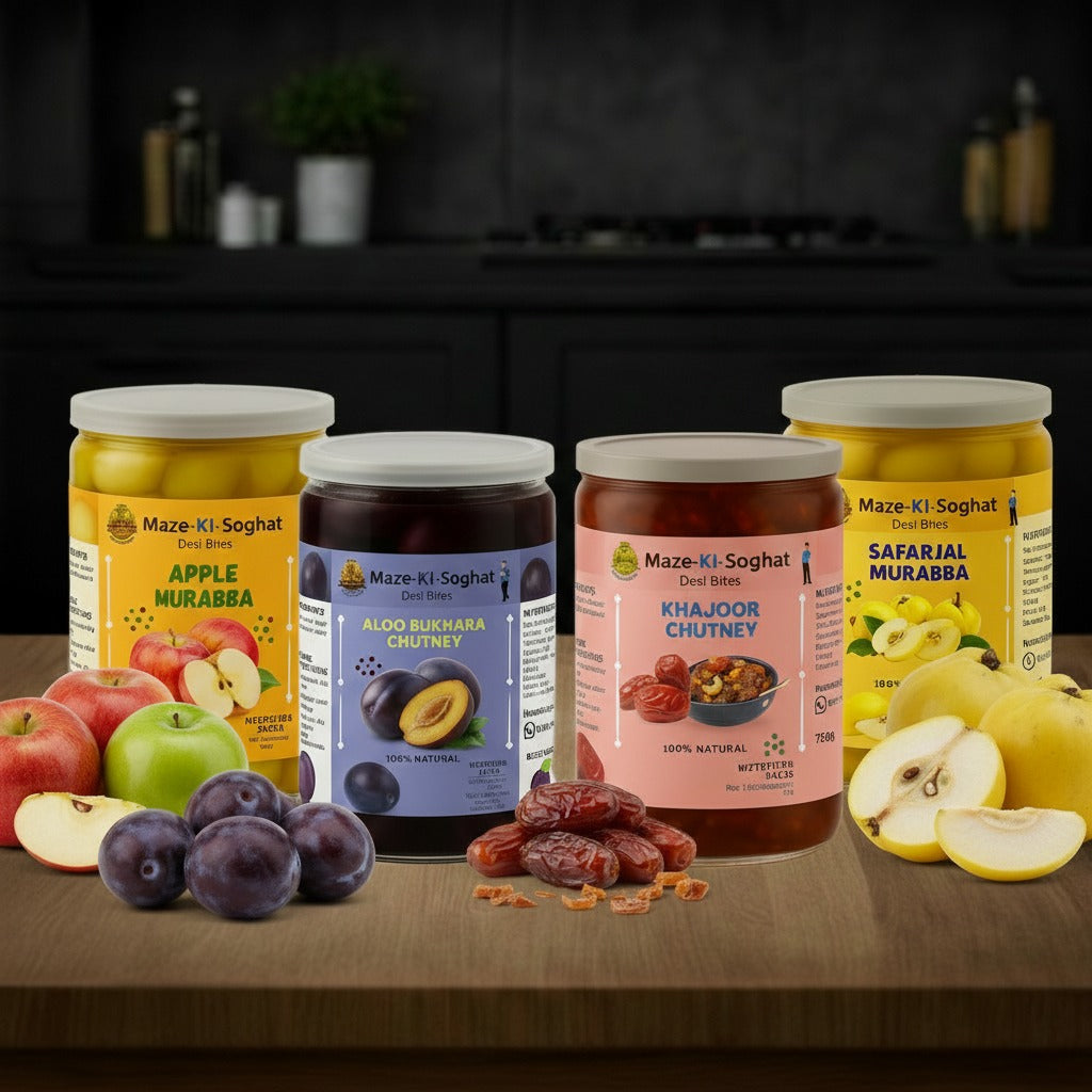 Mix Treat Bundle – 4 x 800g (Karoonda Murabba + Apple Murabba + Alu Bukhara + Khajoor Chutney) Pakistan