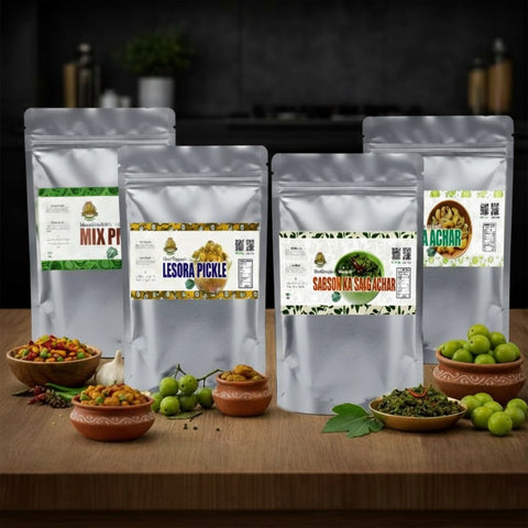 Desi Big Offer | 4 x 800g Pickle Packs ( Mix +Lasoora + Amla + Sarso)